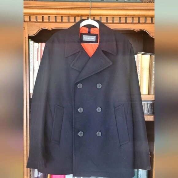 Michael Kors Men's Wool Pea Coat Dark Navy Blue Large Double 💗💗💗💗💗💗💗💗💗 - Picture 5 of 10